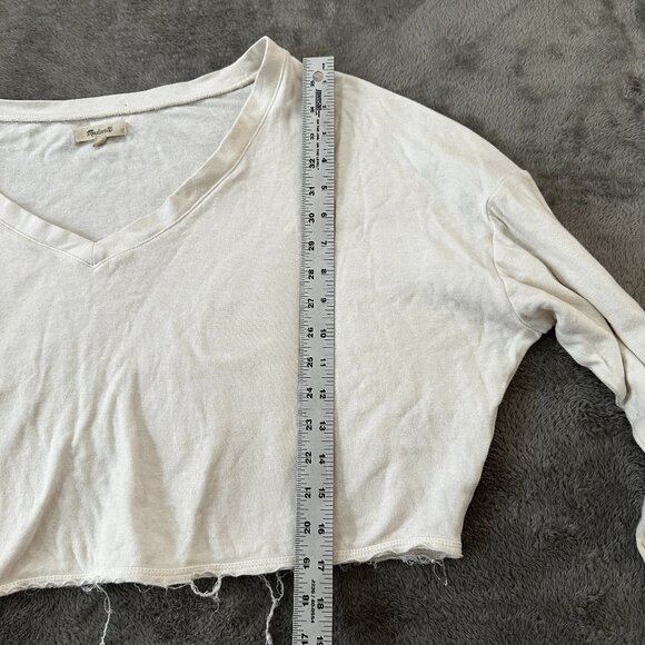 Madewell Double Face V-Neck Long Sleeve Tee Shirt Women's LARGE Cream Cropped - Picture 7 of 9